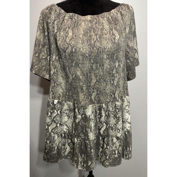 DG2 Diane Gilman Off-the-Shoulder Tunic Top Snakeskin Print Plus Size 1X NEW - Picture 1 of 6